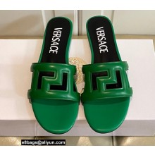 Versace Greca Maze Calfskin Flat Sandals Green 2022