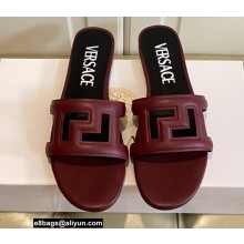 Versace Greca Maze Calfskin Flat Sandals Burgundy 2022