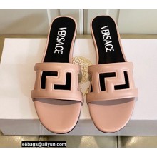 Versace Greca Maze Calfskin Flat Sandals Nude Pink 2022