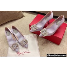 Roger Vivier Heel 4.5cm/8.5cm Flower Strass Buckle Pumps Satin Lilac