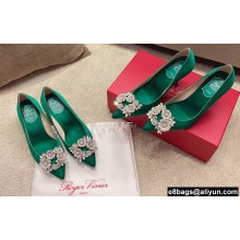 Roger Vivier Heel 4.5cm/8.5cm Flower Strass Buckle Pumps Satin Green