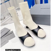 Balenciaga Heel 5cm Sock Bootie in smooth calfskin and recycled knit Creamy 2022