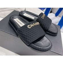 Chanel Logo Checked wool fabric Mules Black 2022