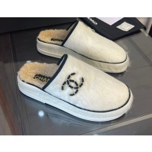 Chanel CC Logo Calfskin and Suede Calfskin Mules G38648 Whtie 2022
