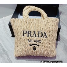 Cheap Sale Prada Small raffia tote bag Creamy 2022