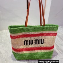 Cheap Sale Miu Miu raffia Tote bag Green/Beige 2022
