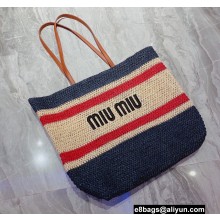 Cheap Sale Miu Miu raffia Tote bag Dark Blue/Beige 2022