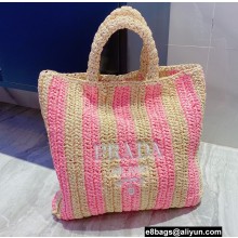 Cheap Sale Prada Large raffia tote bag Pink 2022