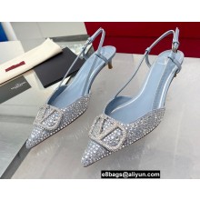 Valentino Heel 4.5cm Crystal VLogo Signature rhinestone slingback pumps Baby Blue 2022