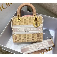 Lady Dior Medium Bag in Natural Wicker and Oblique Jacquard Nude Pink 2022