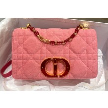 Dior Medium Caro Bag in Macrocannage Denim Bright Pink 2022