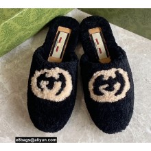 Gucci Interlocking G shearling flat slippers Black 2022