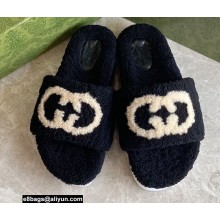 Gucci Interlocking G shearling slides Black 2022