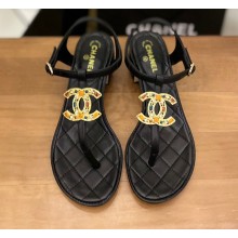 Chanel Heel Jewel CC Logo Thong Sandals G36402 Black 2022