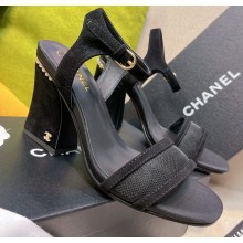 Chanel Pearl Around Heel 8.5cm Sandals G39241 Mesh Black 2022