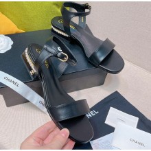 Chanel Pearl Around Heel 3cm Sandals Black 2022