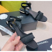 Chanel Pearl Around Heel 3cm Sandals Mesh Black 2022