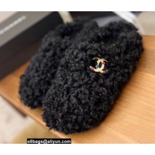 Chanel Shearling Jewel CC Logo Mules Black 2022