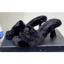 Versace Heel 7cm La Medusa Shearling Mules Black 2022