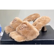 Versace Heel 7cm La Medusa Shearling Mules Brown 2022