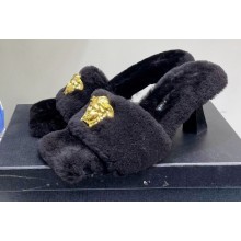 Versace Heel 7cm La Medusa Shearling Mules Black/Gold 2022