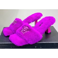 Versace Heel 7cm La Medusa Shearling Mules Purple 2022