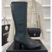 Chanel Heel 5cm Stretch High Boots Lambskin Black 2022