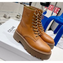 Celine Bulky Laced Up Boots In Shiny Bull Brown 2022