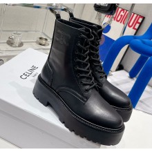 Celine Bulky Laced Up Boots In Shiny Bull Black 2022
