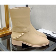 Chanel Back Chain Heel 3.5cm Ankle Boots Calfskin Beige 2022