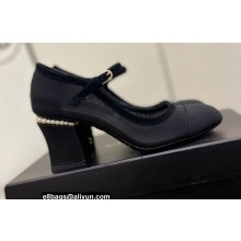 Chanel Pearl Around Heel Open Shoes G39245 Mesh Black 2022
