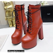 Saint Laurent Heel 14.5cm Platform 4.5cm Cherry Lace-up Booties Smooth Leather Brown 2022