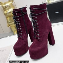 Saint Laurent Heel 14.5cm Platform 4.5cm Cherry Lace-up Booties Suede Burgundy 2022
