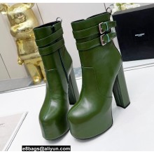 Saint Laurent Heel 14.5cm Platform 4.5cm Mina Buckle Booties Smooth Leather Green 2022