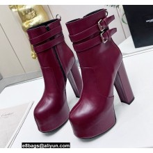 Saint Laurent Heel 14.5cm Platform 4.5cm Mina Buckle Booties Smooth Leather Burgundy 2022