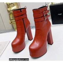 Saint Laurent Heel 14.5cm Platform 4.5cm Mina Buckle Booties Smooth Leather Brown 2022