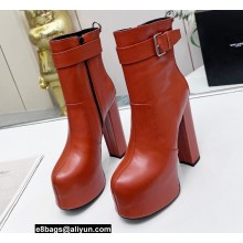 Saint Laurent Heel 14.5cm Platform 4.5cm Cherry Buckle Booties Smooth Leather Brown 2022