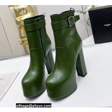 Saint Laurent Heel 14.5cm Platform 4.5cm Cherry Buckle Booties Smooth Leather Green 2022