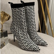 Balmain Heel 9.5cm Bicolor stretch knit Skye ankle boots with Balmain monogram 02 2022