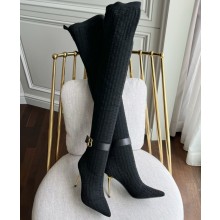Balmain Heel 9.5cm Bicolor knit Raven thigh-high boots with monogram strap 01 2022