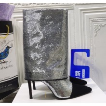 Balmain Heel 10.5cm Bicolor Sleeve Sequins Glitter boots Silver 2022