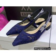Dior J'Adior Slingback Ballerina Flats in Macramé Embroidered Cotton Blue 2022