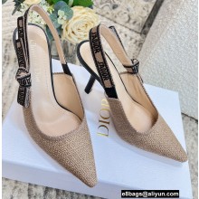 Dior Heel 9.5cm J'Adior Slingback Pumps in Beige Embroidered Jute Canvas 2022