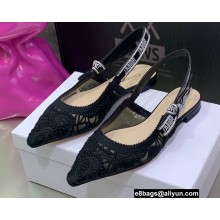 Dior J'Adior Slingback Ballerina Flats in Macramé Embroidered Cotton Black 2022