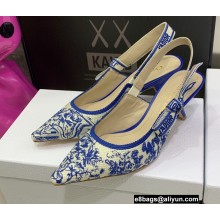 Dior Heel 6.5cm J'Adior Slingback Pumps in Bright Blue Toile de Jouy Embroidered Cotton 2022
