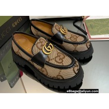 Gucci lug sole Loafers GG Canvas Beige with Double G 2022