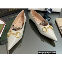 Gucci leather ballet flats with Horsebit and chain 621161 White 2022