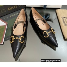 Gucci leather ballet flats with Horsebit and chain 621161 GG Embossed Black 2022