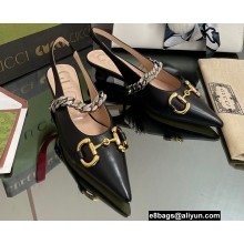 Gucci leather Slingbacks with Horsebit and chain Black 2022