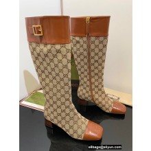 Gucci Logo buckle GG knee-high boots ‎678278 Beige 2022
